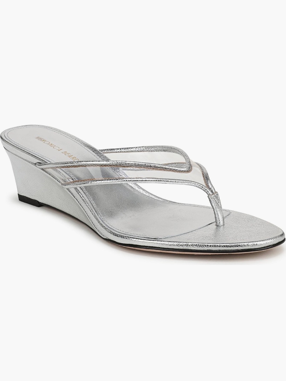NEW Veronica Beard Clea Wedge Flip Flop in Silver